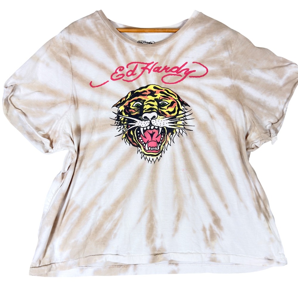 Y2K Ed Hardy Audigier Tiger Graphic Tee 3X Shirt Crop Top Loose Fit 100% Cotton